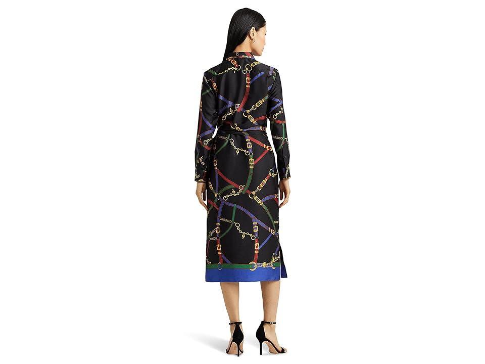 LAUREN Ralph Lauren Belting-Print Twill Shirtdress (Black/Blue Women's Dress Product Image