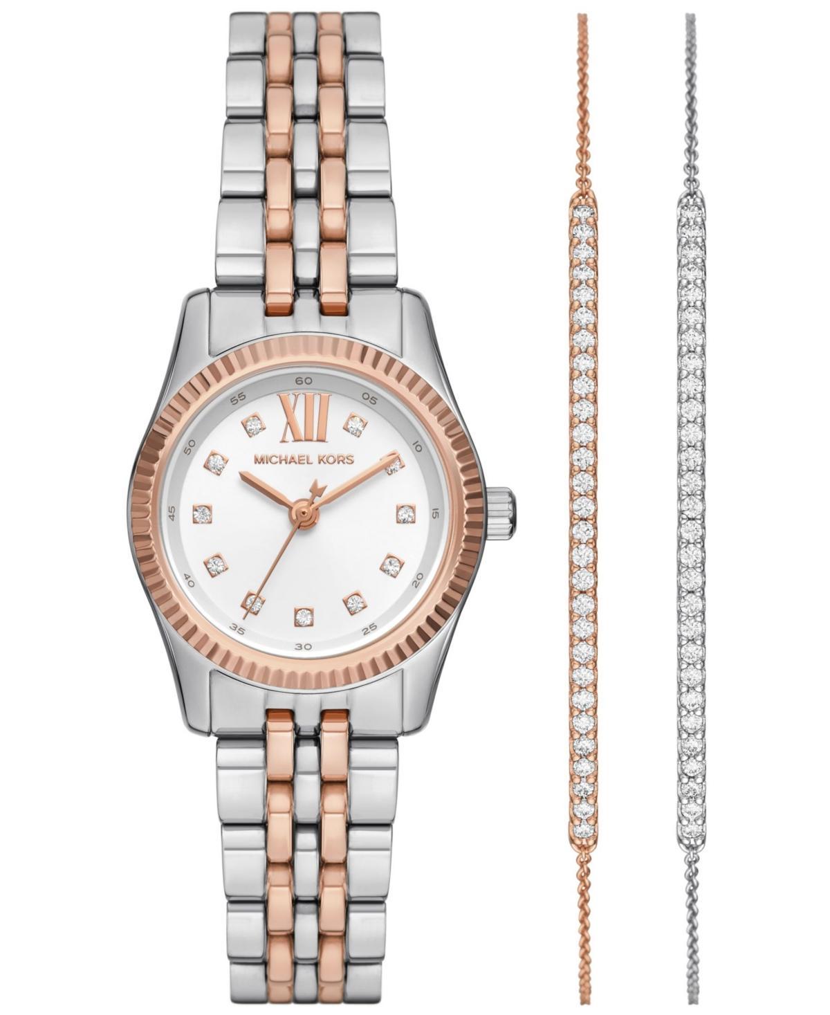 Michael Kors Womens Lexington Three-Hand Two-Tone Stainless Steel Watch and Bracelets Gift Set 26mm Product Image