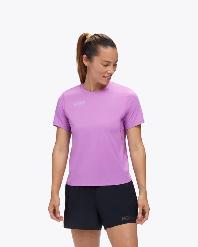 HOKA Womens Short Sleeve Shirt in Orchid Flower, Size Small Product Image