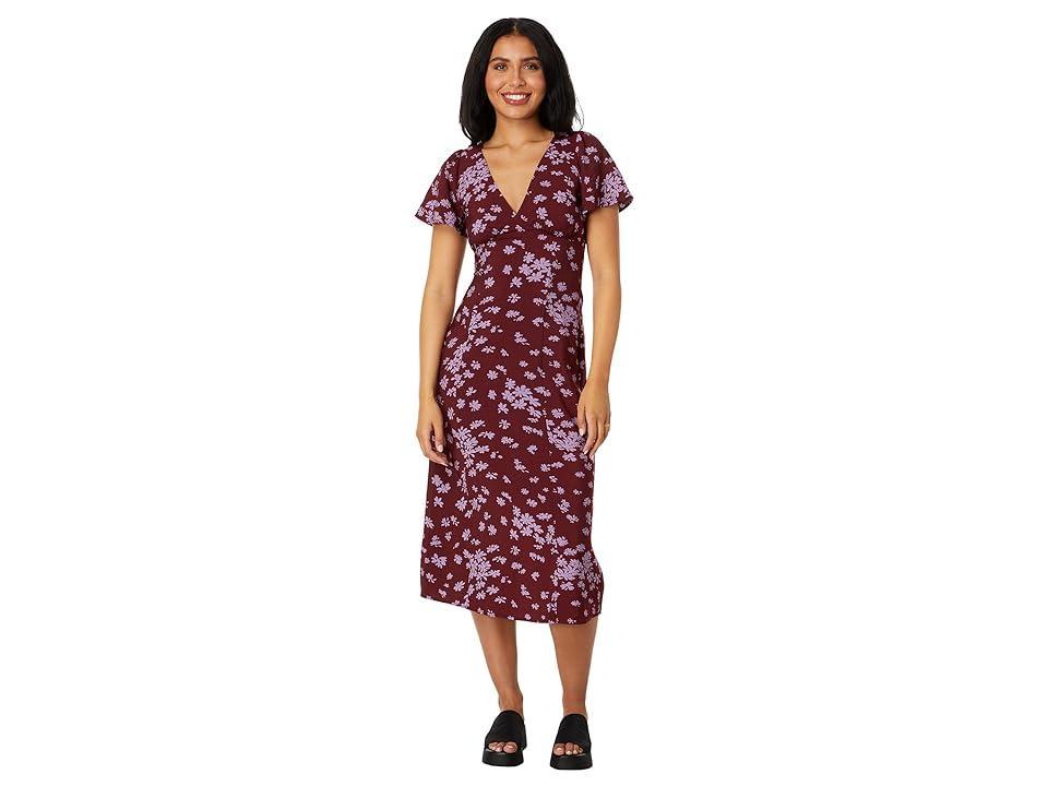 Madewell V-Neck Flutter-Sleeve Midi Dress (Pickwick Daisies Cabernet) Women's Dress Product Image