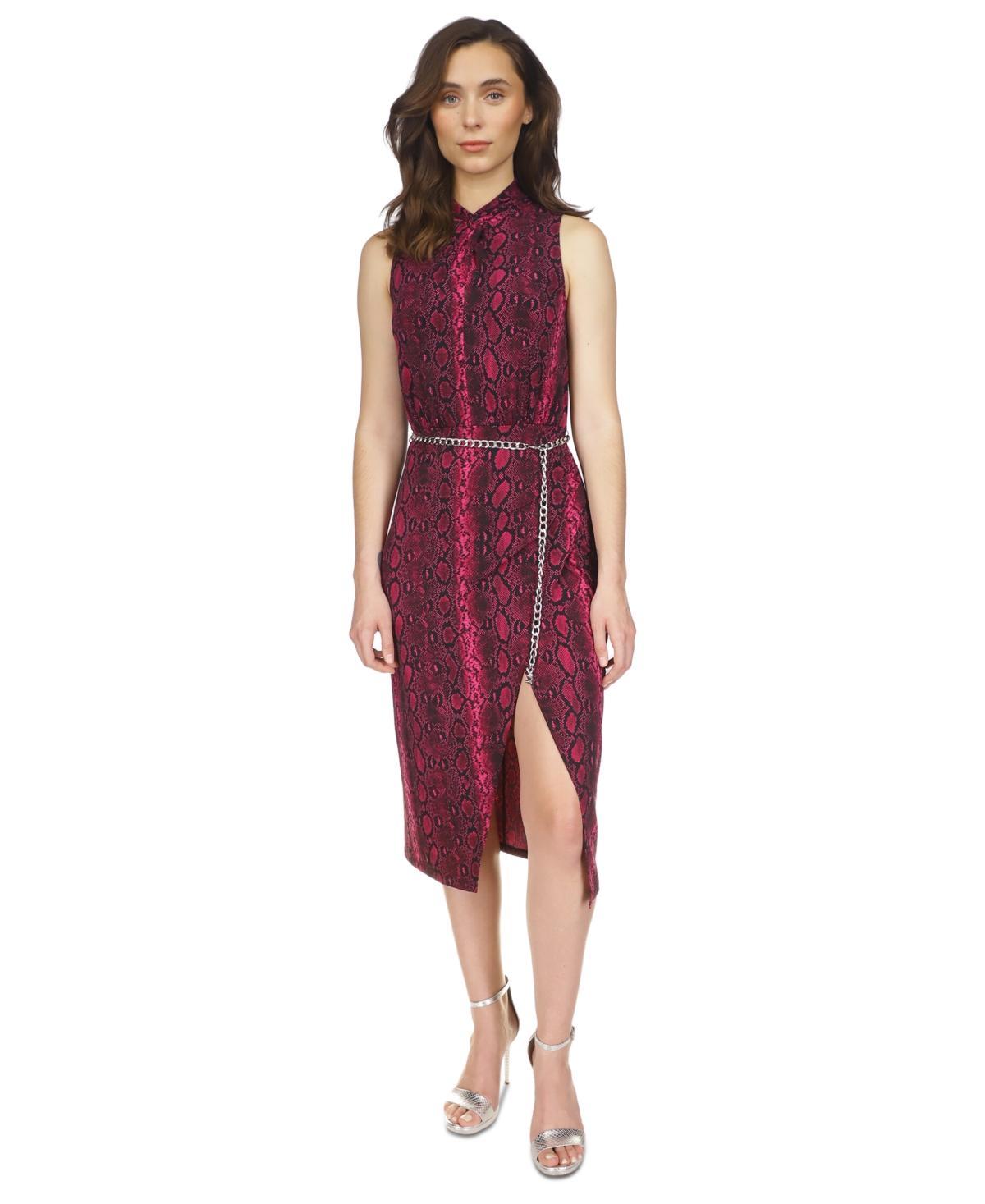 Michael Michael Kors Womens Snakeskin-Print Chain-Belt Sleeveless Dress product image