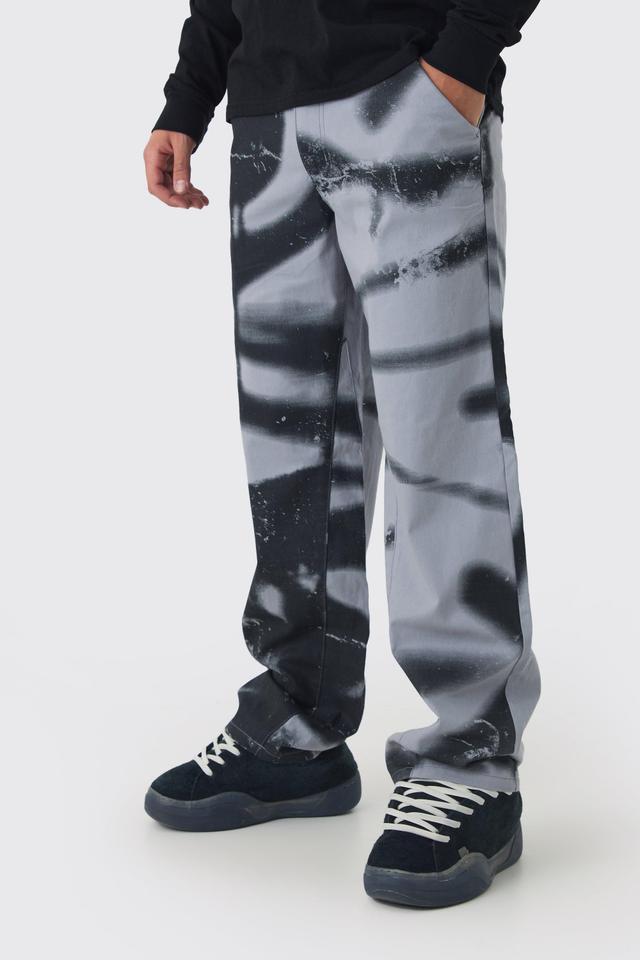 Fixed Waist Relaxed Twill Graffiti Printed Pants | boohooMAN USA Product Image