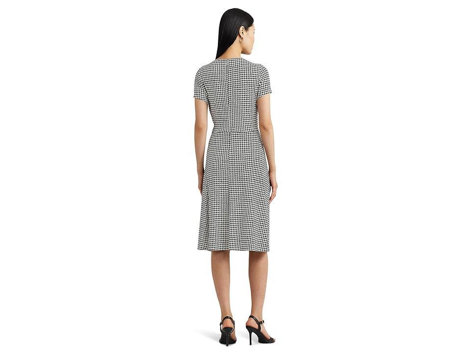 LAUREN Ralph Lauren Houndstooth Jersey Surplice Dress (Cream/Black) Women's Dress Product Image