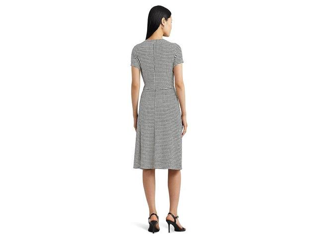 LAUREN Ralph Lauren Houndstooth Jersey Surplice Dress (Cream/Black) Women's Dress Product Image