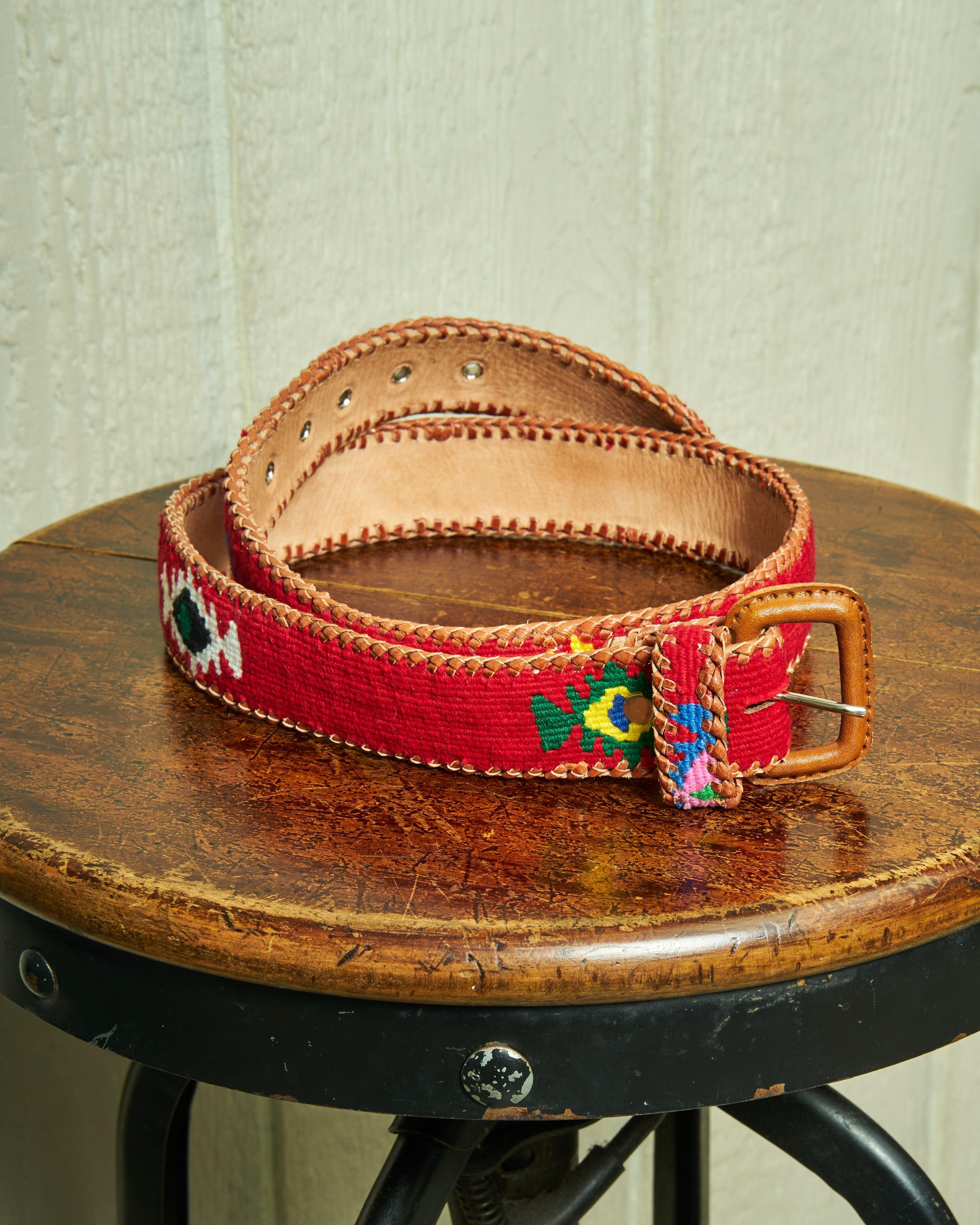 Guatemalan Whip Stitched Belt in Red Product Image