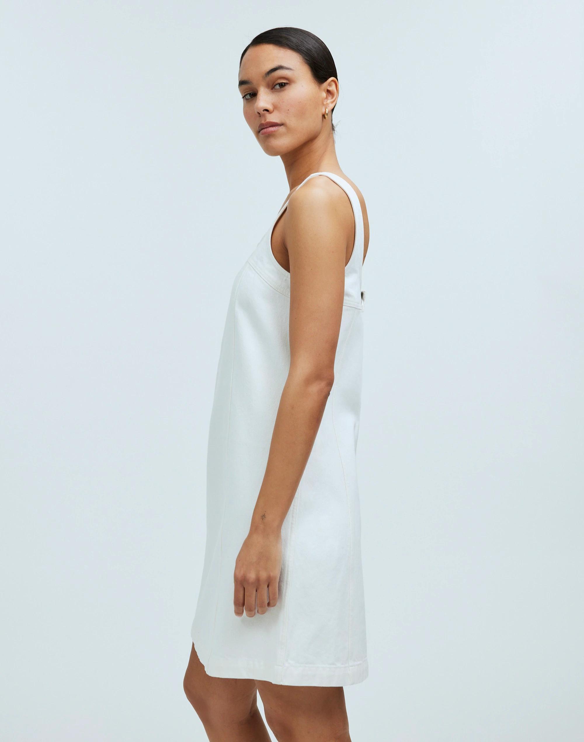 Denim A-Line Sleeveless Mini Dress in Tile White Product Image