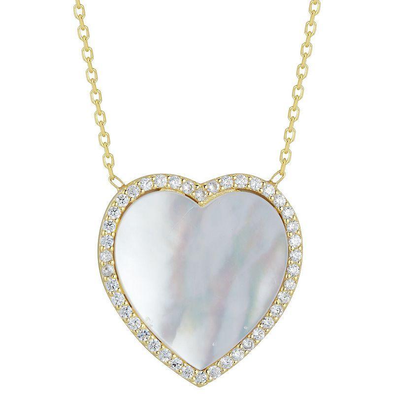 Sunkissed Sterling Cubic Zirconia & Mother-of-Pearl Heart Necklace, Womens Silver Tone Product Image