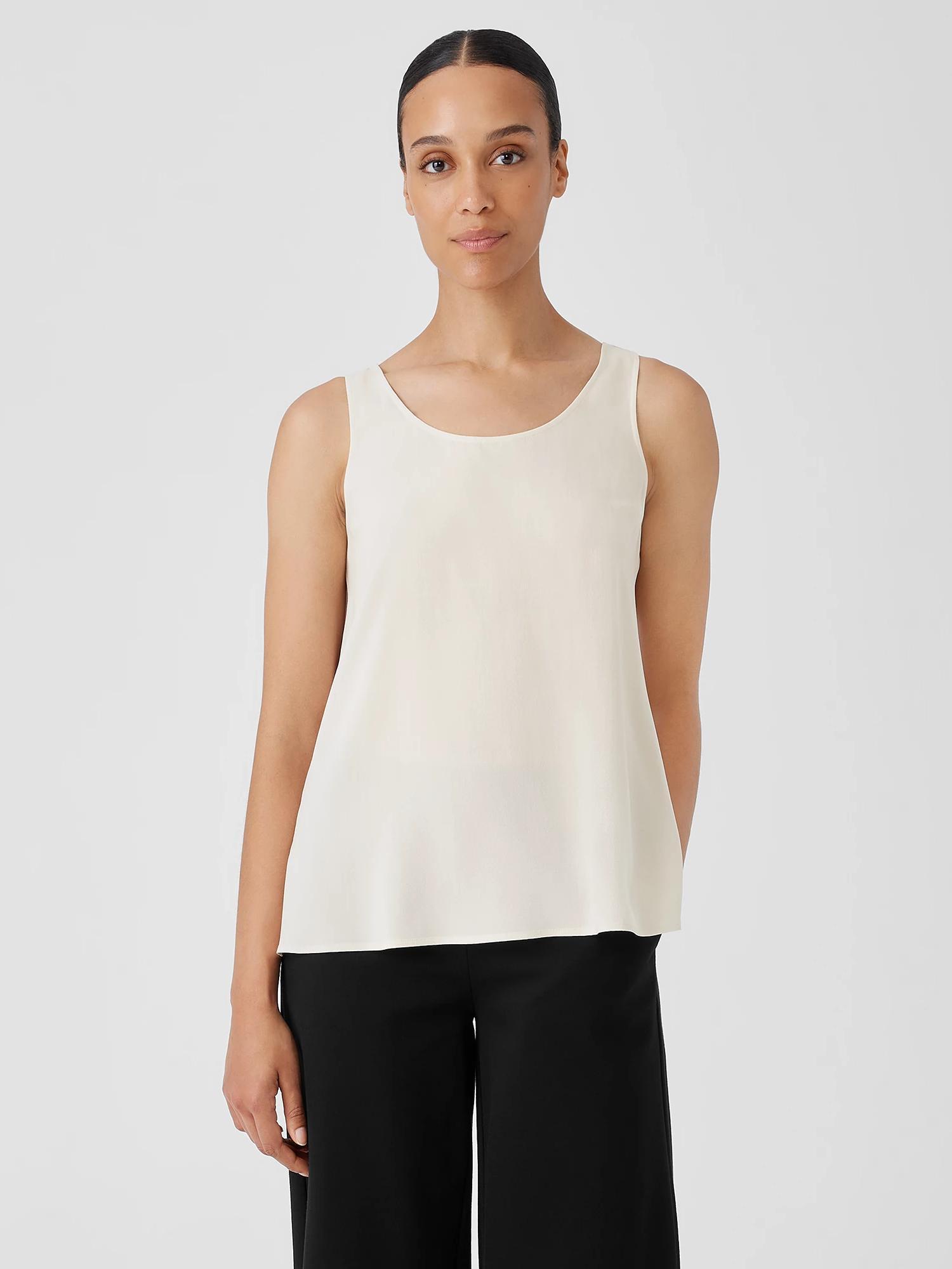 EILEEN FISHER Silk Georgette Crepe Scoop Neck Tankfemale Product Image