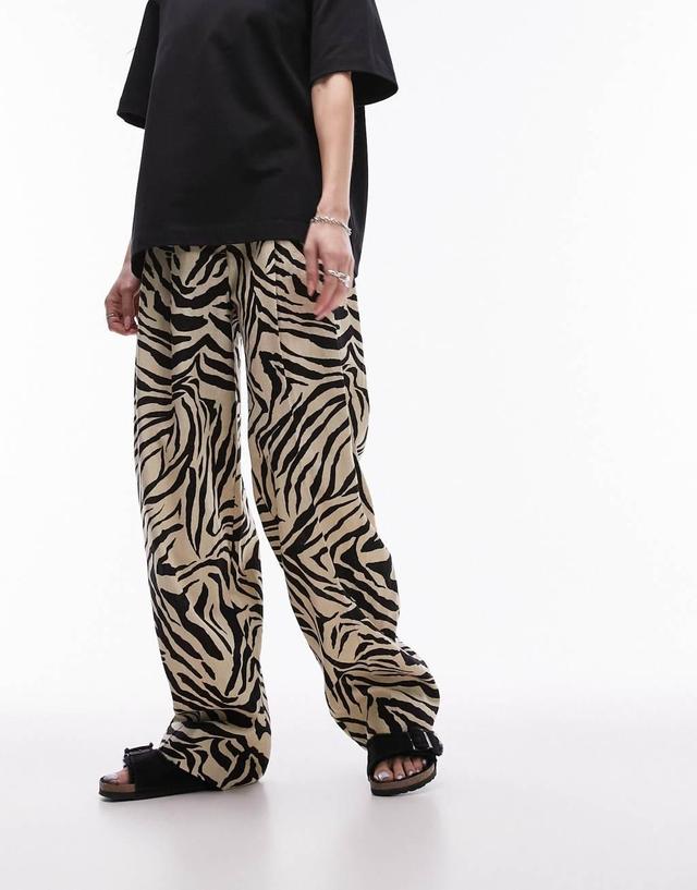 Topshop zebra printed wide leg linen pants in monochrome Product Image