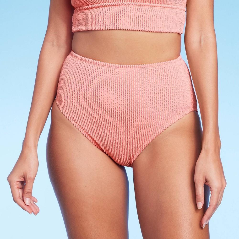 Womens Full Coverage Pucker Textured High Waist Bikini Bottom - Kona Sol Coral XL Product Image