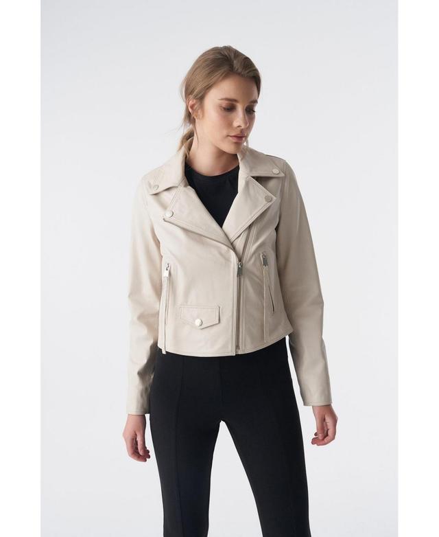 Furniq Uk Womens Classic Biker Jacket Nappa - Beige Product Image