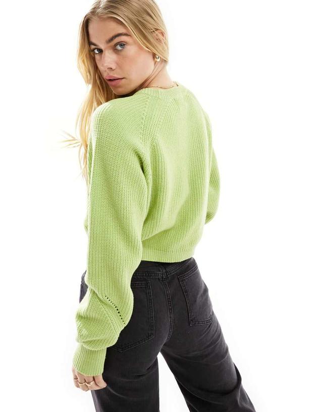 ASOS DESIGN plated sweater with balloon sleeve in green Product Image