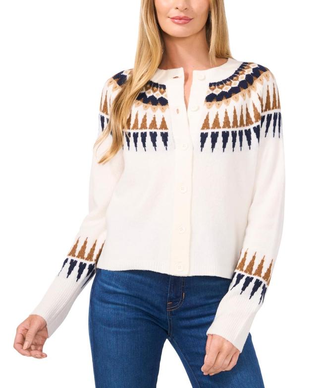 CeCe Womens Fair Isle Long-Sleeve Cardigan Sweater Product Image