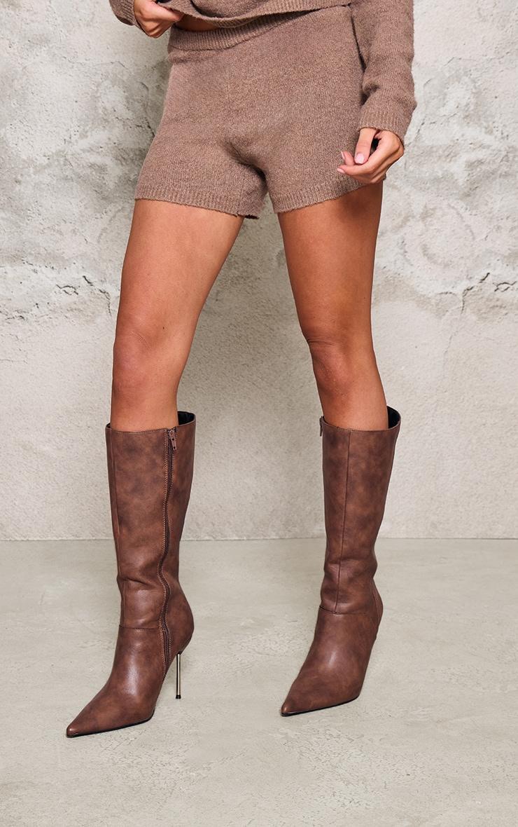 Petite Brown Knitted Low Rise Hotpants Product Image