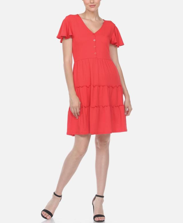 Womens Short Sleeve V-Neck Tiered Dress Product Image