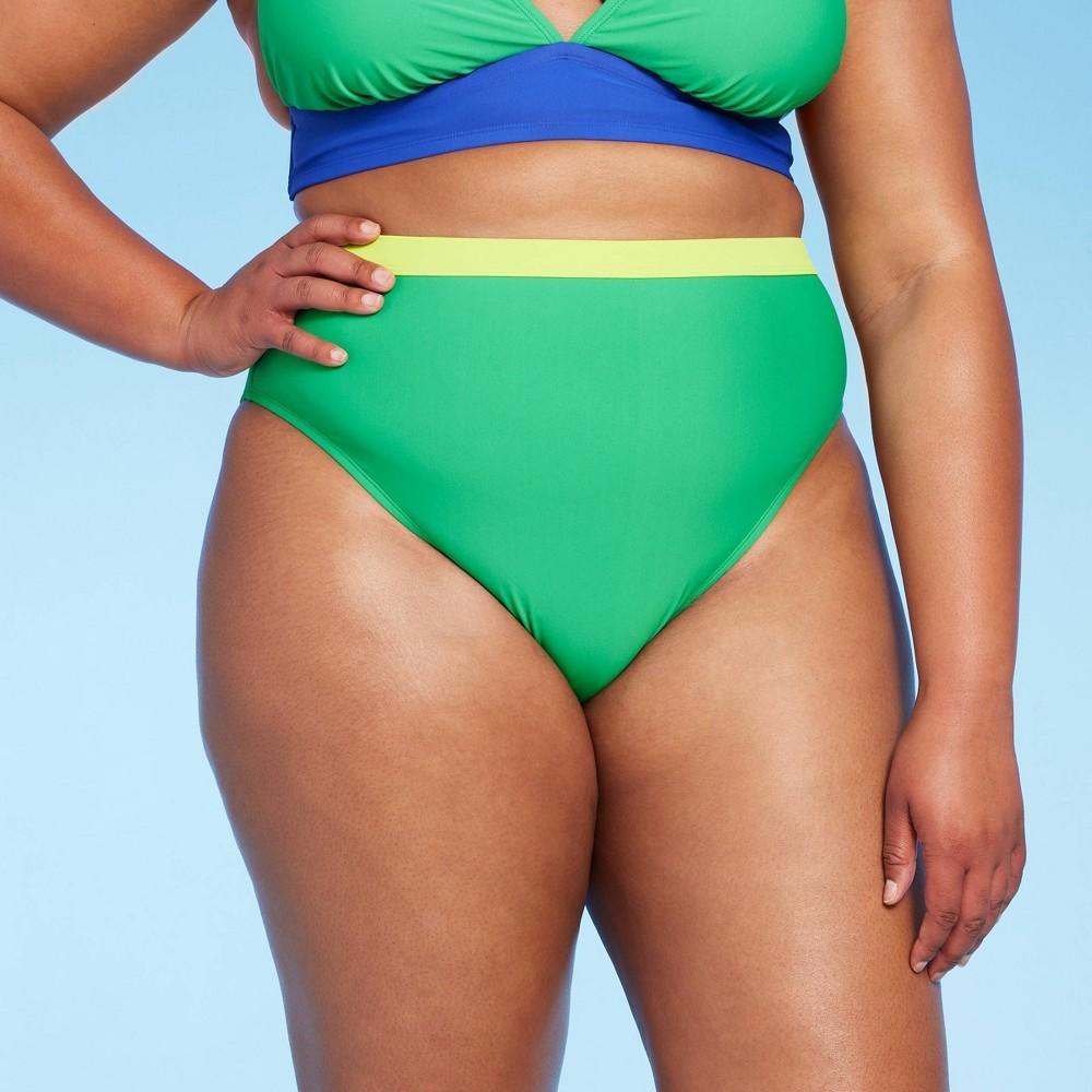 Womens Medium Coverage High Waist High Leg Bikini Bottom - Wild Fable Green Product Image