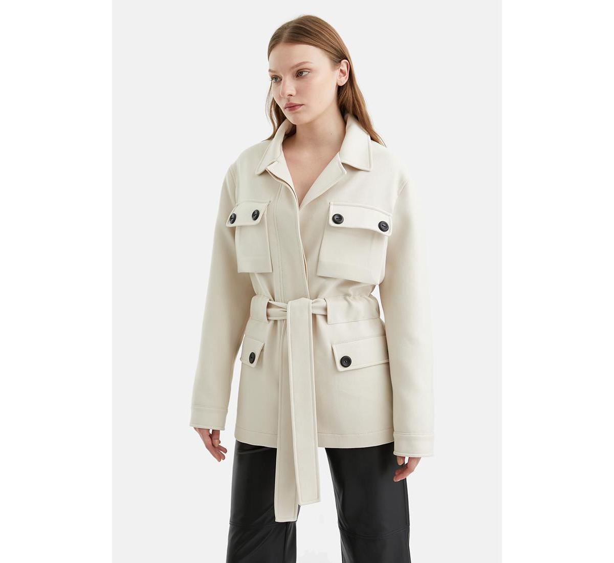 Womens Belted Fluffy Jacket Product Image