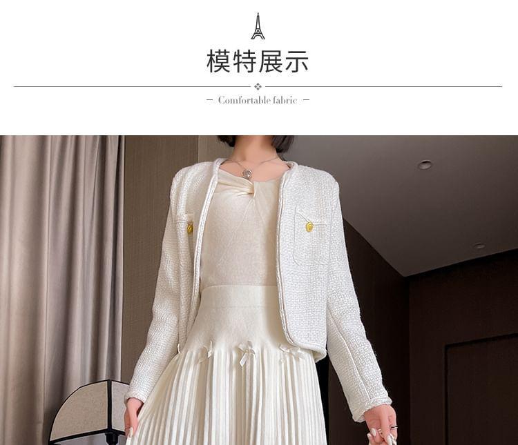 High Waist Plain Midi Pleated A-Line Skirt Product Image