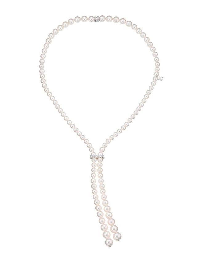 Womens Everyday Essentials 18K White Gold, Cultured Akoya Pearl & 0.25 TCW Diamond Convertible Lariat Necklace Product Image