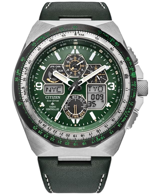 Citizen Promaster Air Mens Chronograph Green Leather Strap Watch Jy8147-01x Product Image