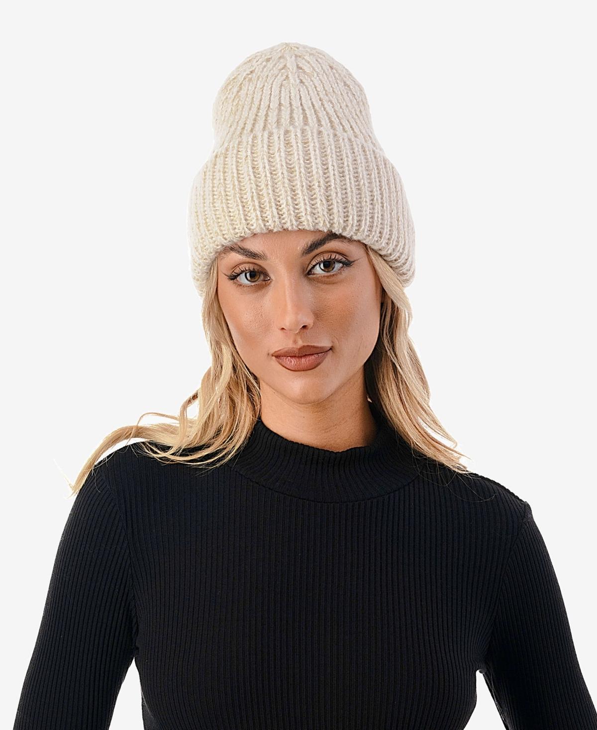 Marcus Adler Womens Lurex Ribbed Knit Cuff Beanie Product Image