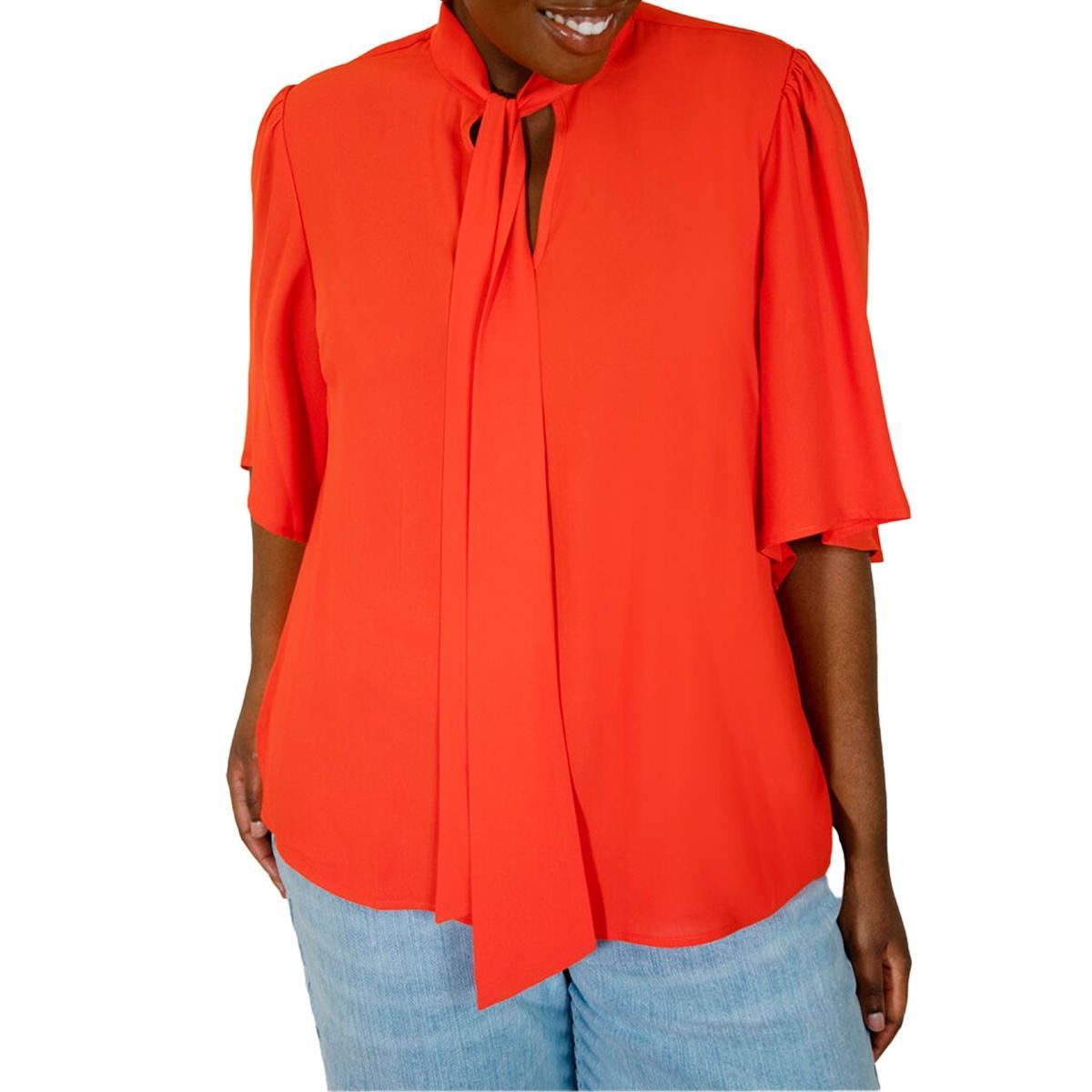 Eloquii Womens Bow Blouse With Flutter Sleeve Product Image