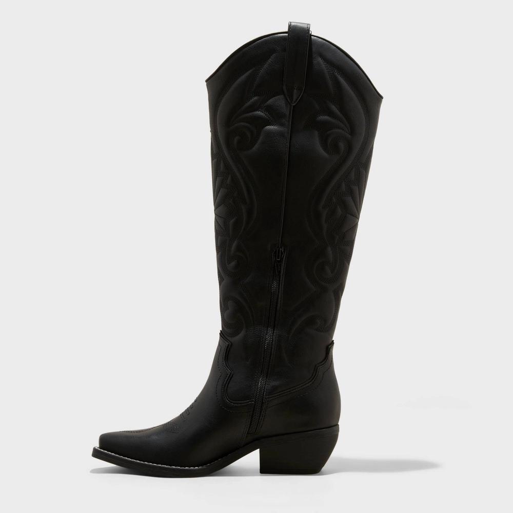 Womens Kenzi Wide Calf Western Boots with Memory Foam Insole - Wild Fable Jet Black 5.5WC Product Image