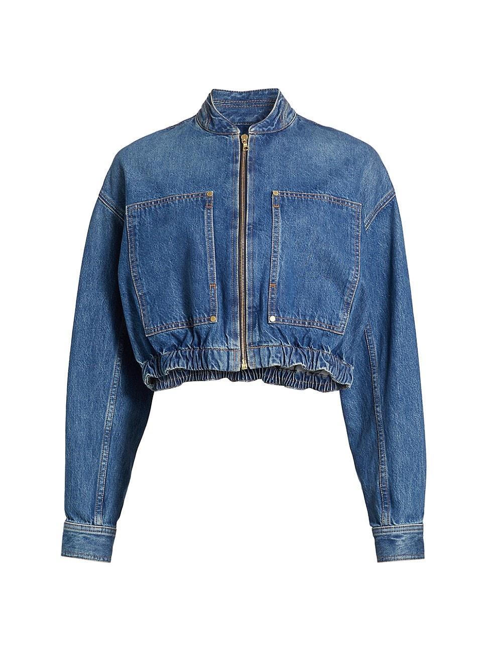 Womens The Alessa Cropped Denim Bomber Jacket Product Image