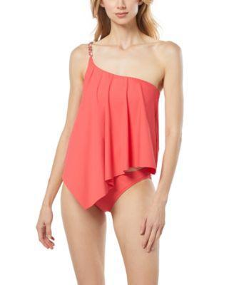 Michael Michael Kors Womens Chain Trim One Shoulder Tankini Top Bottoms Product Image