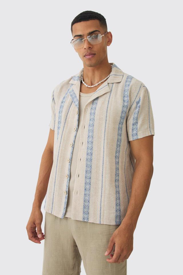 Linen Look Revere Stripe Shirt | boohooMAN USA Product Image