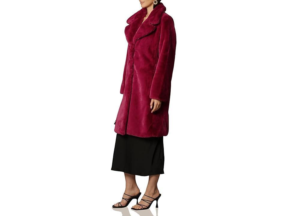 Avec Les Filles Notched Collar Faux Fur Coat (Magenta) Women's Coat Product Image