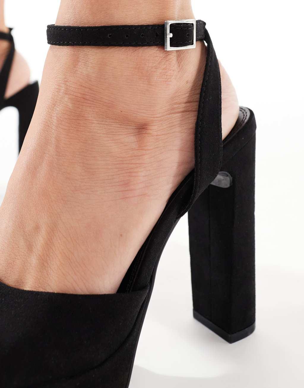 ASOS DESIGN Wide Fit Naples platform barely there block heeled sandals in black Product Image