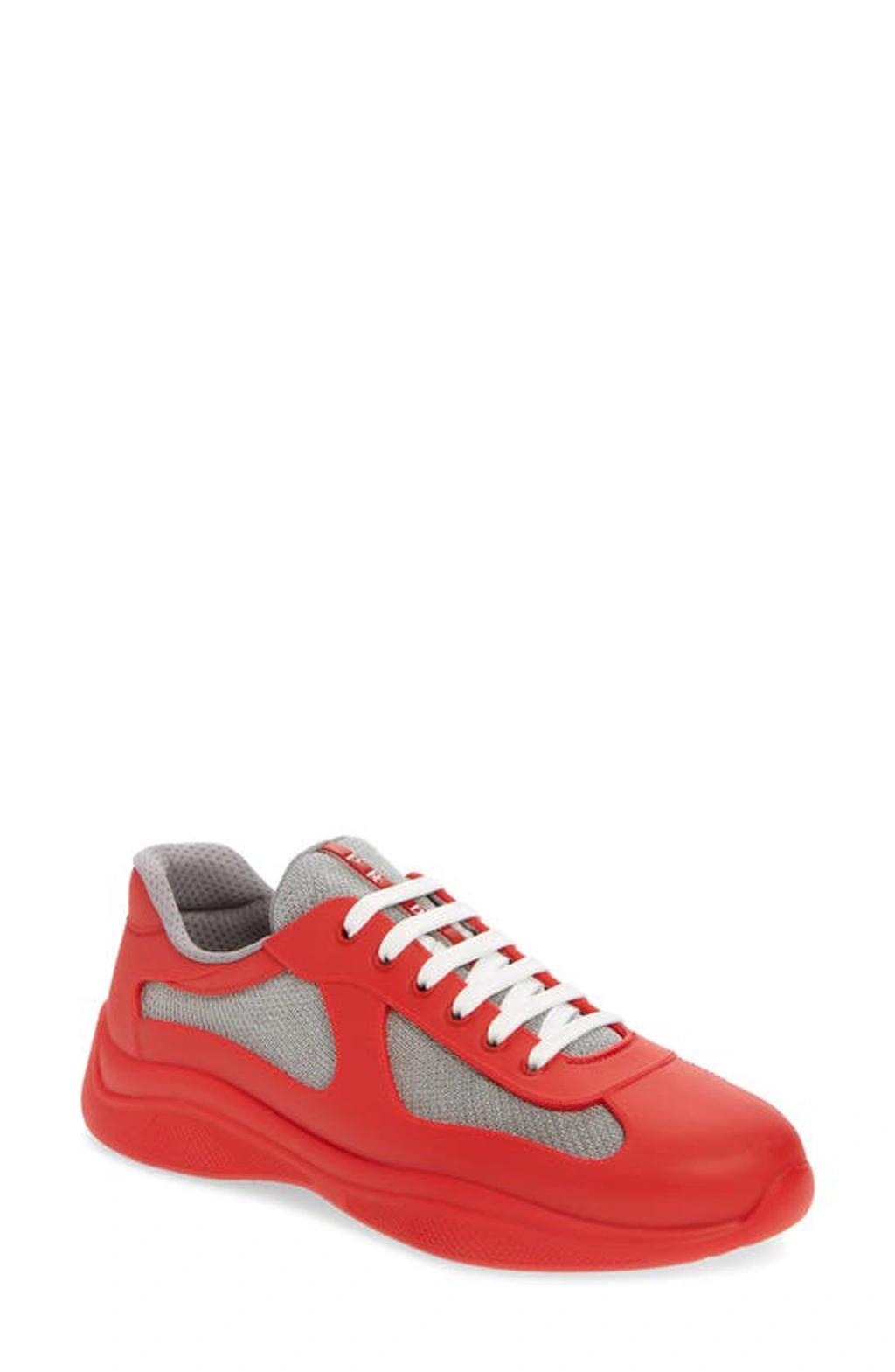 PRADA Men's America's Cup Soft Rubber And Bike Fabric Sneakers In Red Product Image