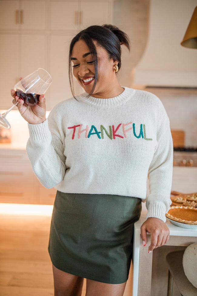 So Very Thankful Beige Sweater Product Image