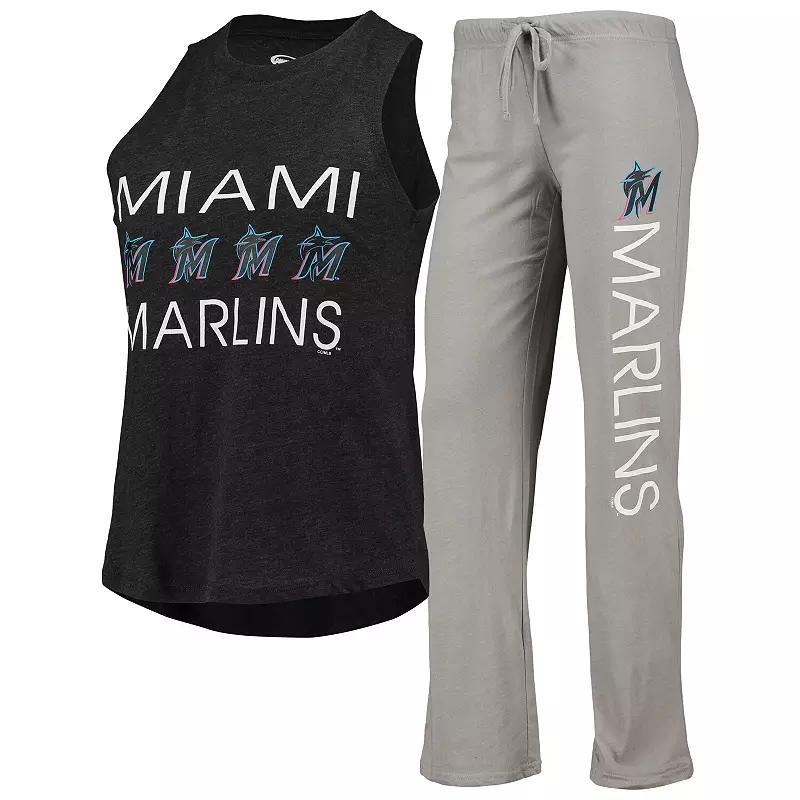 Womens Concepts Sport Gray/Black Miami Marlins Meter Muscle Tank Top & Pants Sleep Set Product Image