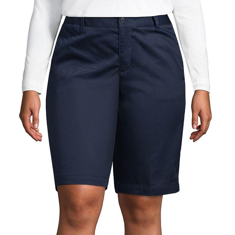 Lands End School Uniform Womens Plus Size Plain Front Blend Chino Shorts Product Image