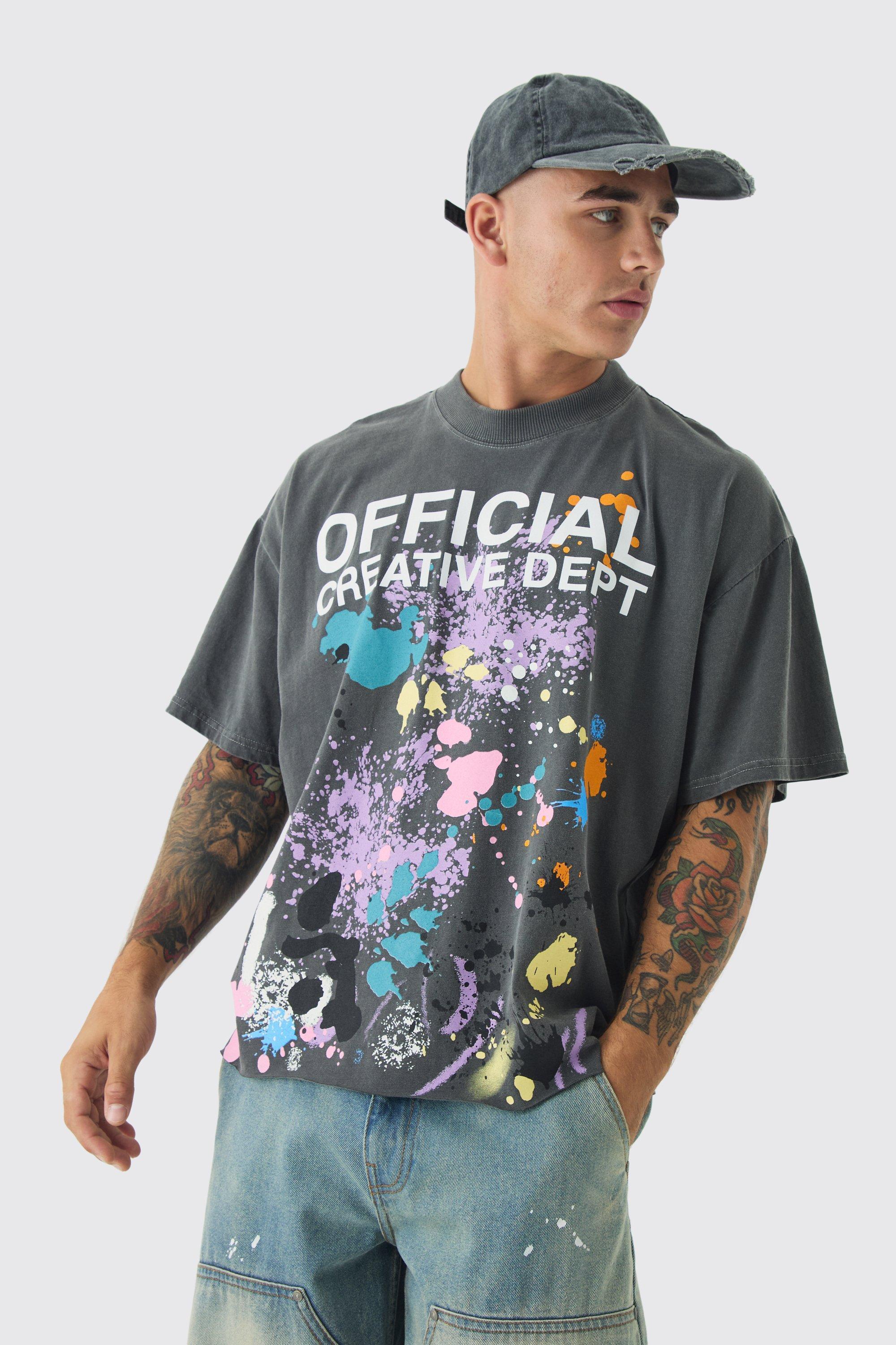 Oversized Boxy Paint Splatter Washed T-Shirt | boohooMAN USA Product Image