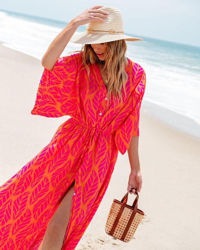 Orange Leaf Print Buttoned Maxi Dress - FINAL SALE Product Image