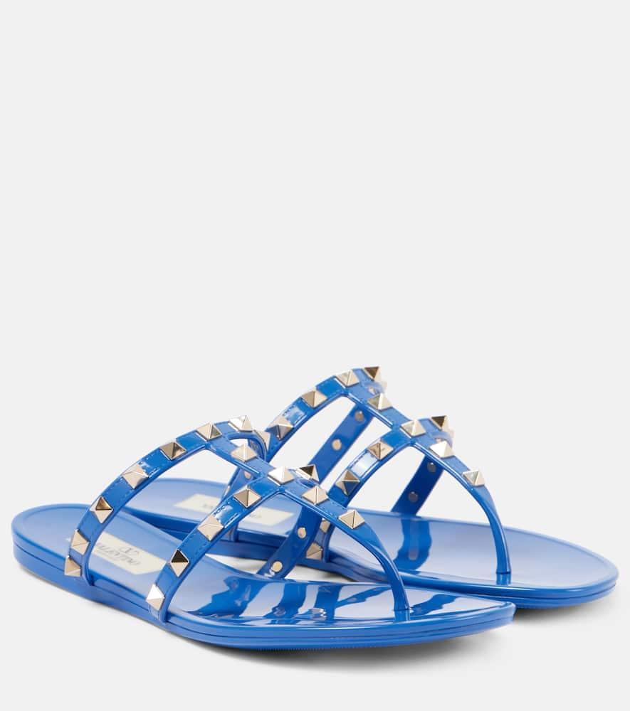 Valentino Rockstud Caged Rubber Sandal In Blue Product Image