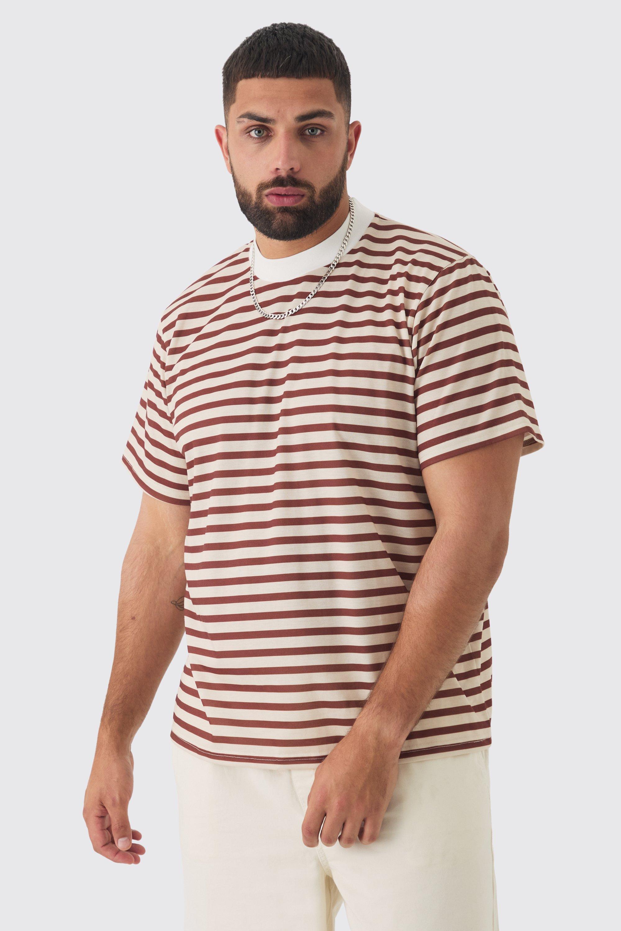 Plus Extended Neck Stripe T-shirt | boohooMAN USA Product Image