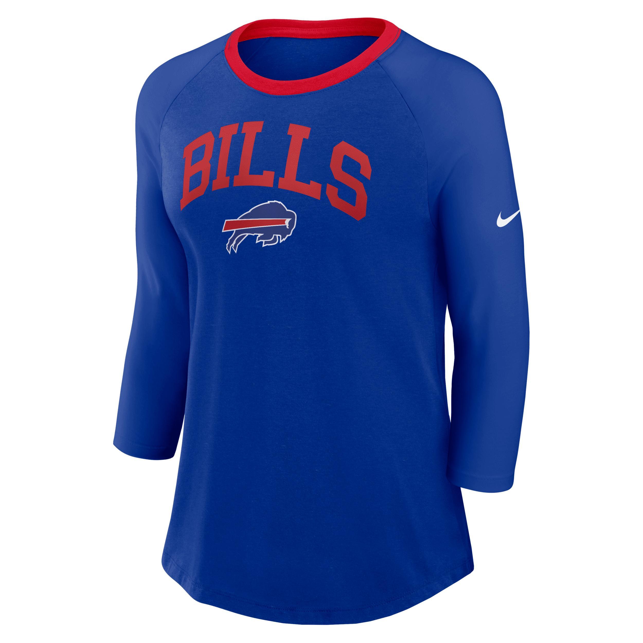 Womens Nike Royal Buffalo Bills Raglan 3/4 Sleeve T-Shirt Product Image