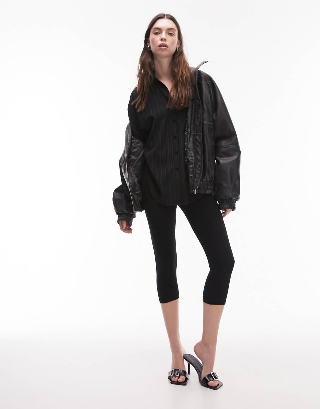 Topshop textured panel shirt in black Product Image