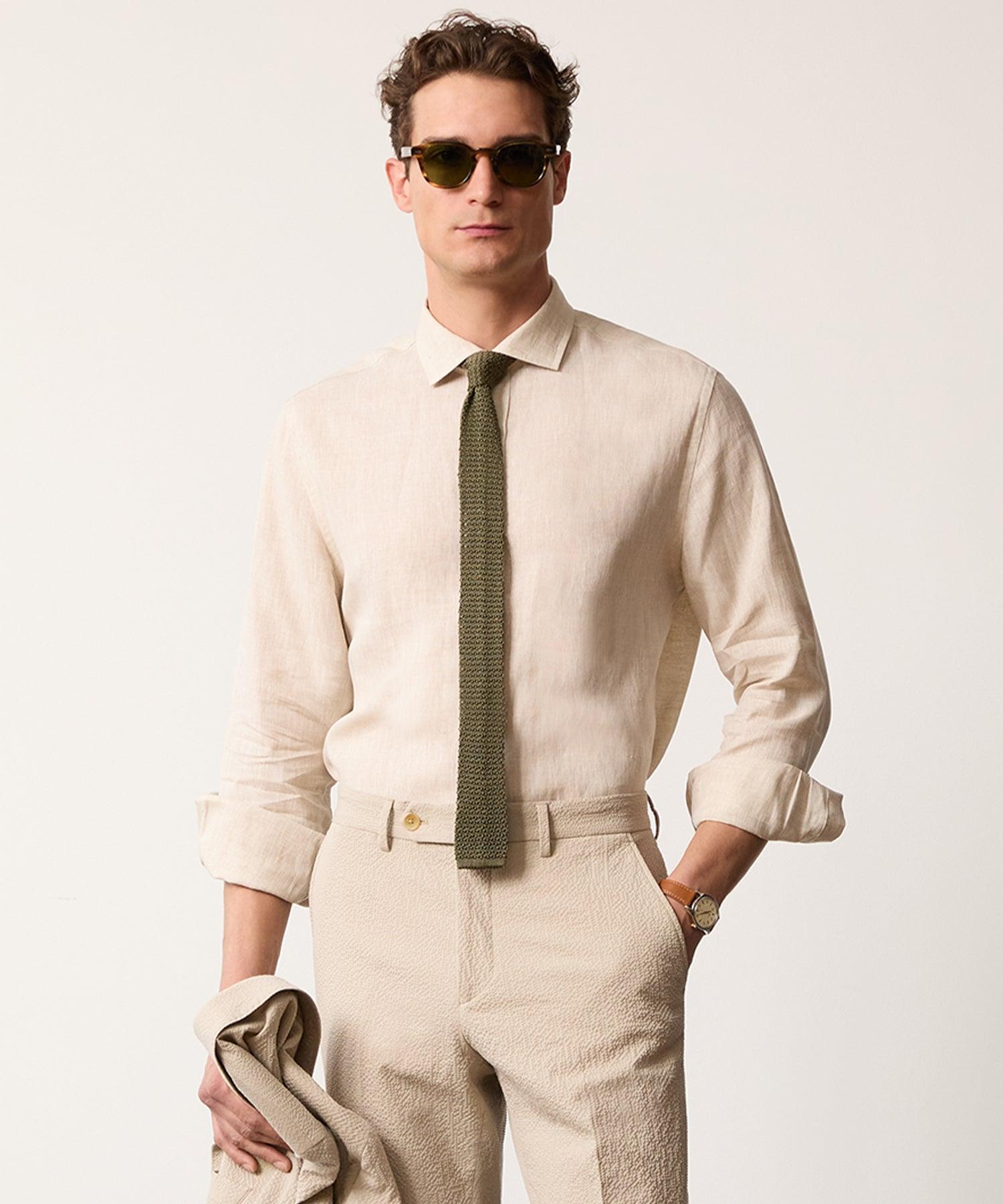 Linen Spread Collar Dress Shirt Product Image