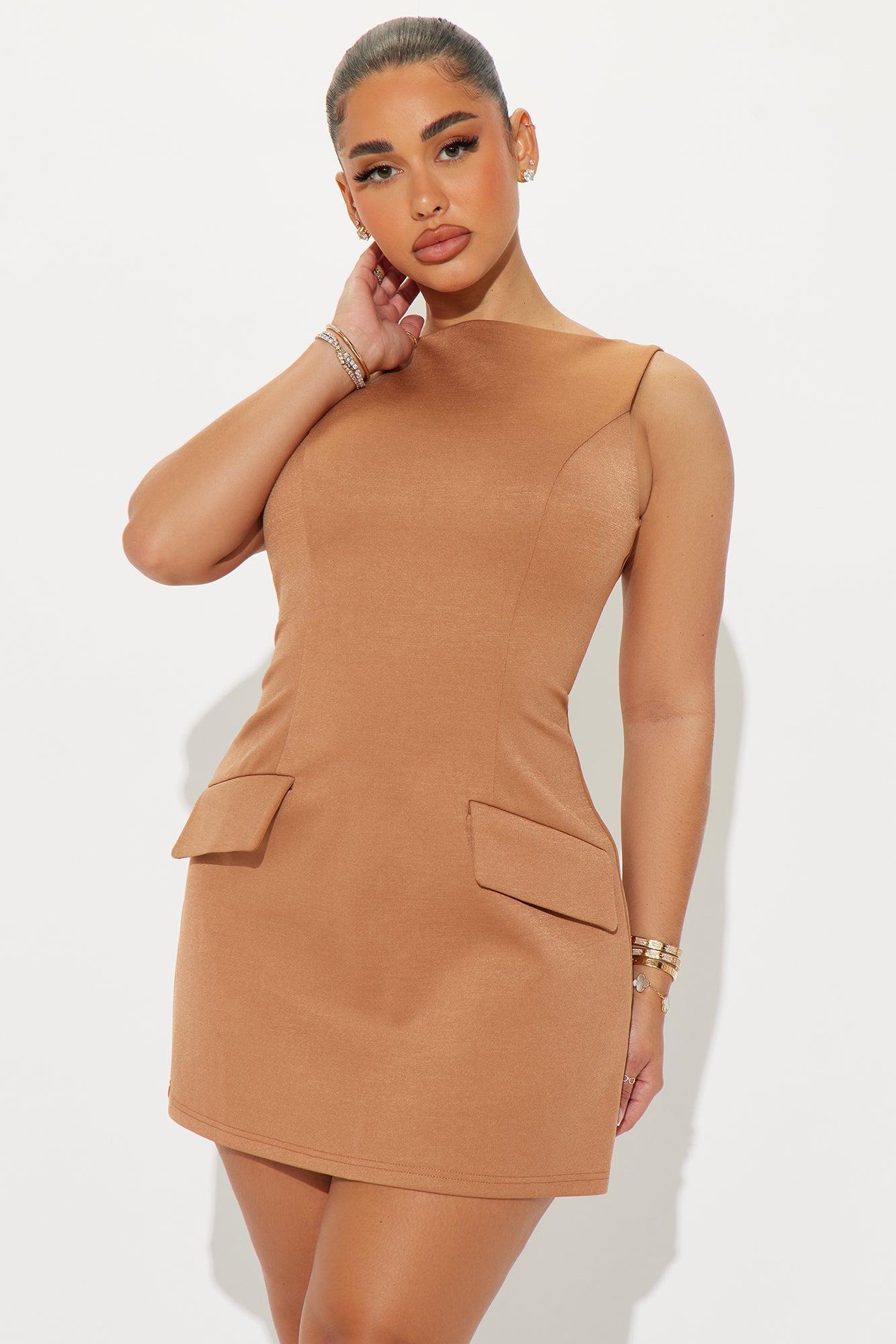 Tabitha Boat Neck Mini Dress - Mocha Product Image