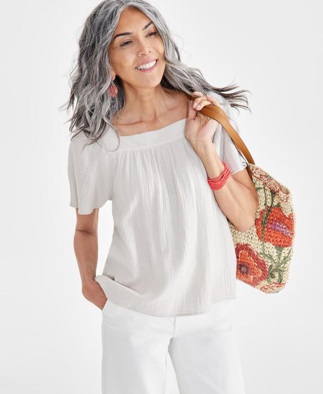 Women's Cotton Gauze Square-Neck Top, Created for Macy's Product Image