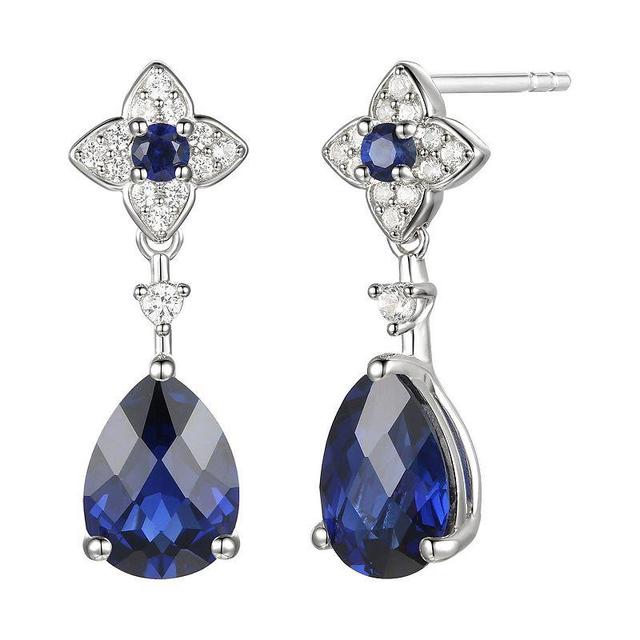 Rhodium-Plated Lab-Created Sapphire Drop Earrings, Womens, Sterling Product Image