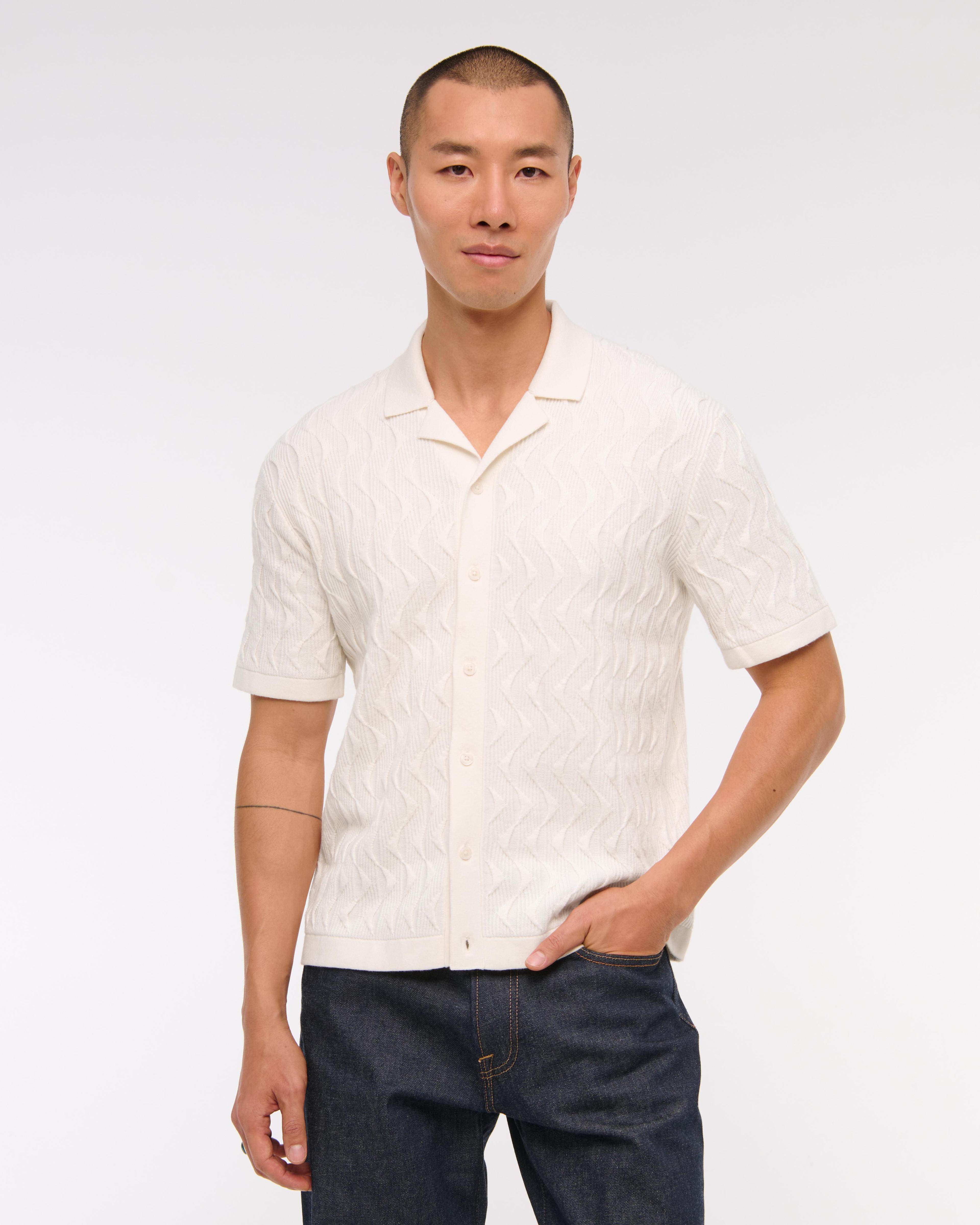 Geometric Stitch Button-Through Sweater Polo Product Image