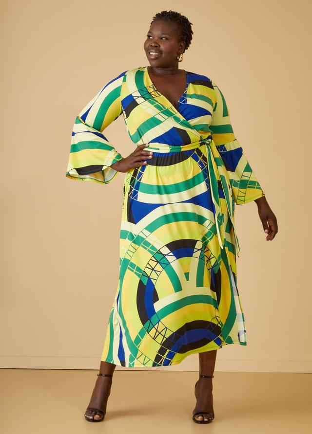 Plus Size Bell Sleeved Printed Maxi Dress Ashley Stewart Product Image