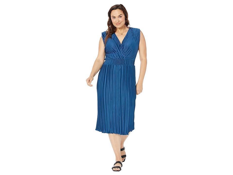 DKNY Plus Size Flutter Sleeve Smock Dress (Deep Sea) Women's Clothing Product Image