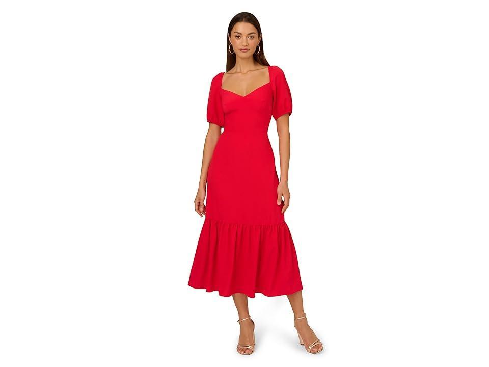 Adrianna Papell Puff Sleeve Midi Dress (Scarlet) Women's Dress Product Image